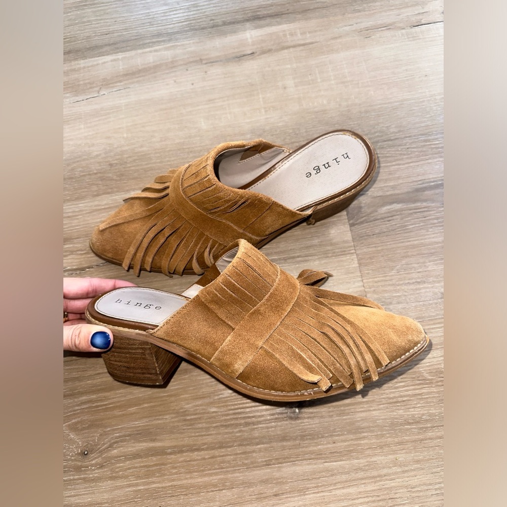 Suede Fringe Mules